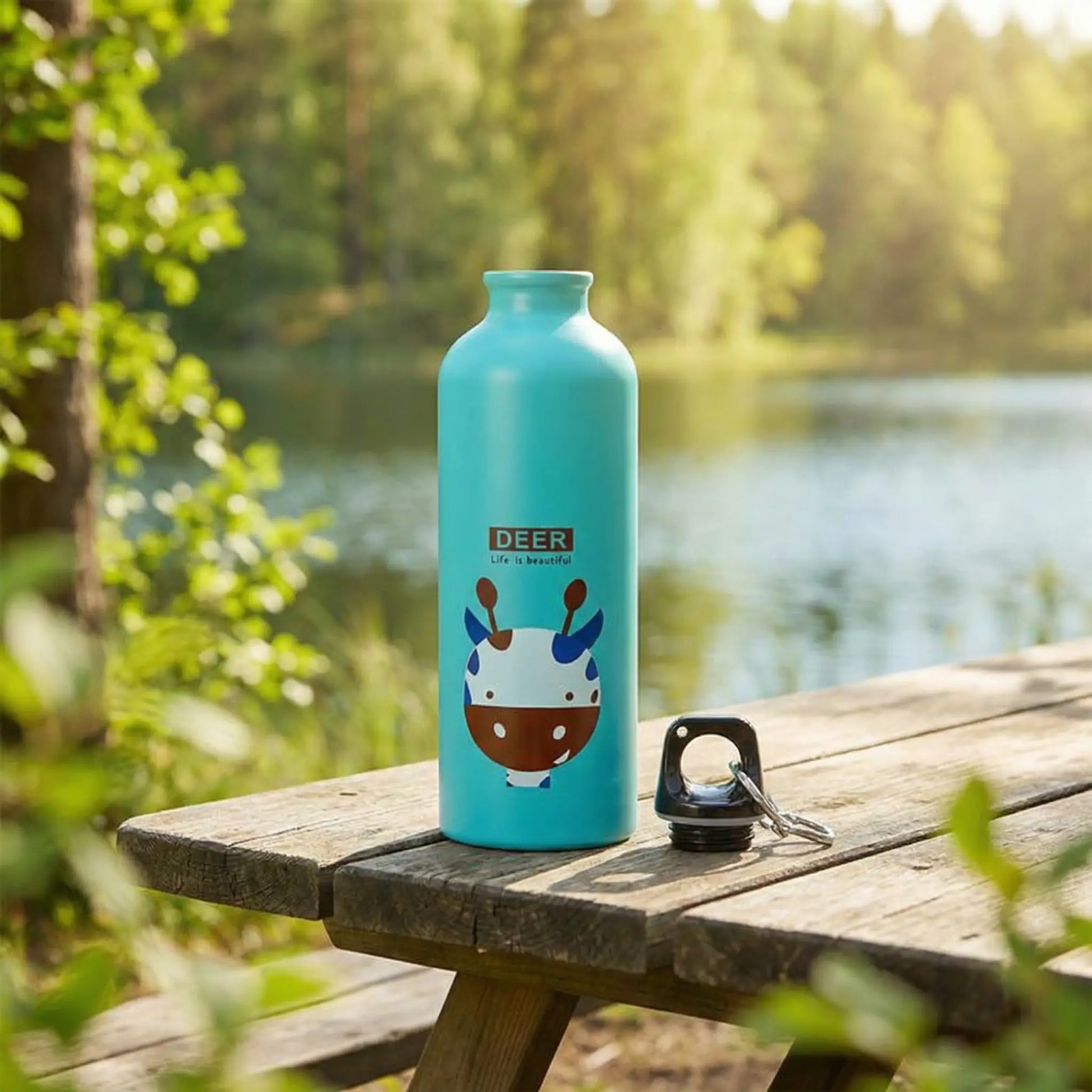 gourde isotherme  sur table de pique nique