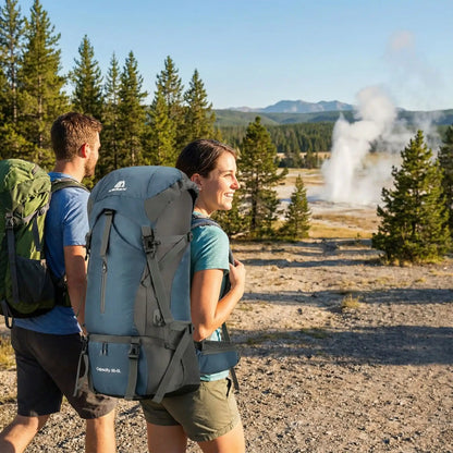 sac à dos couple en promenade au parc