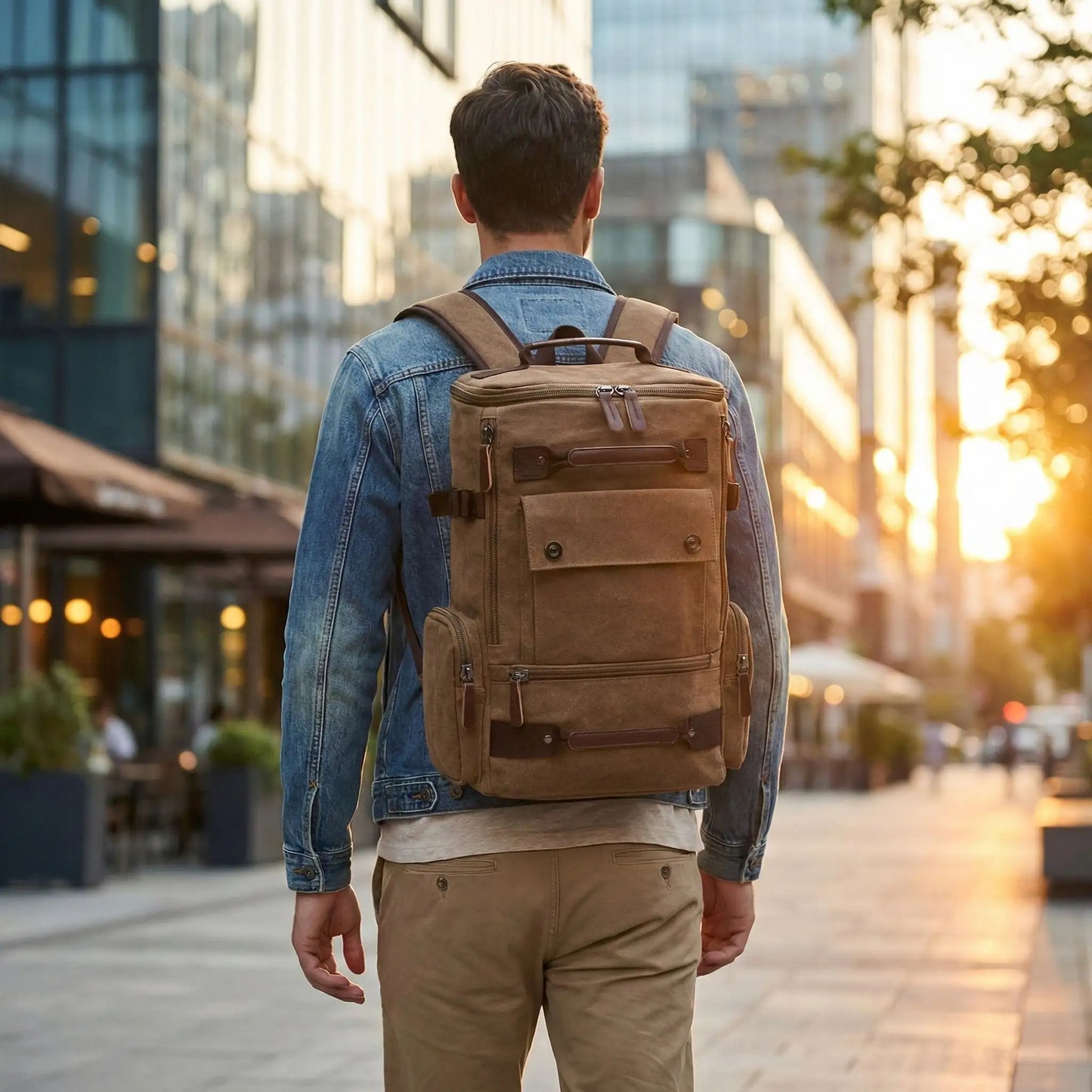 sac à dos homme se promène en ville