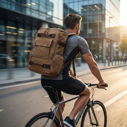 sac à dos homme à vélo en ville